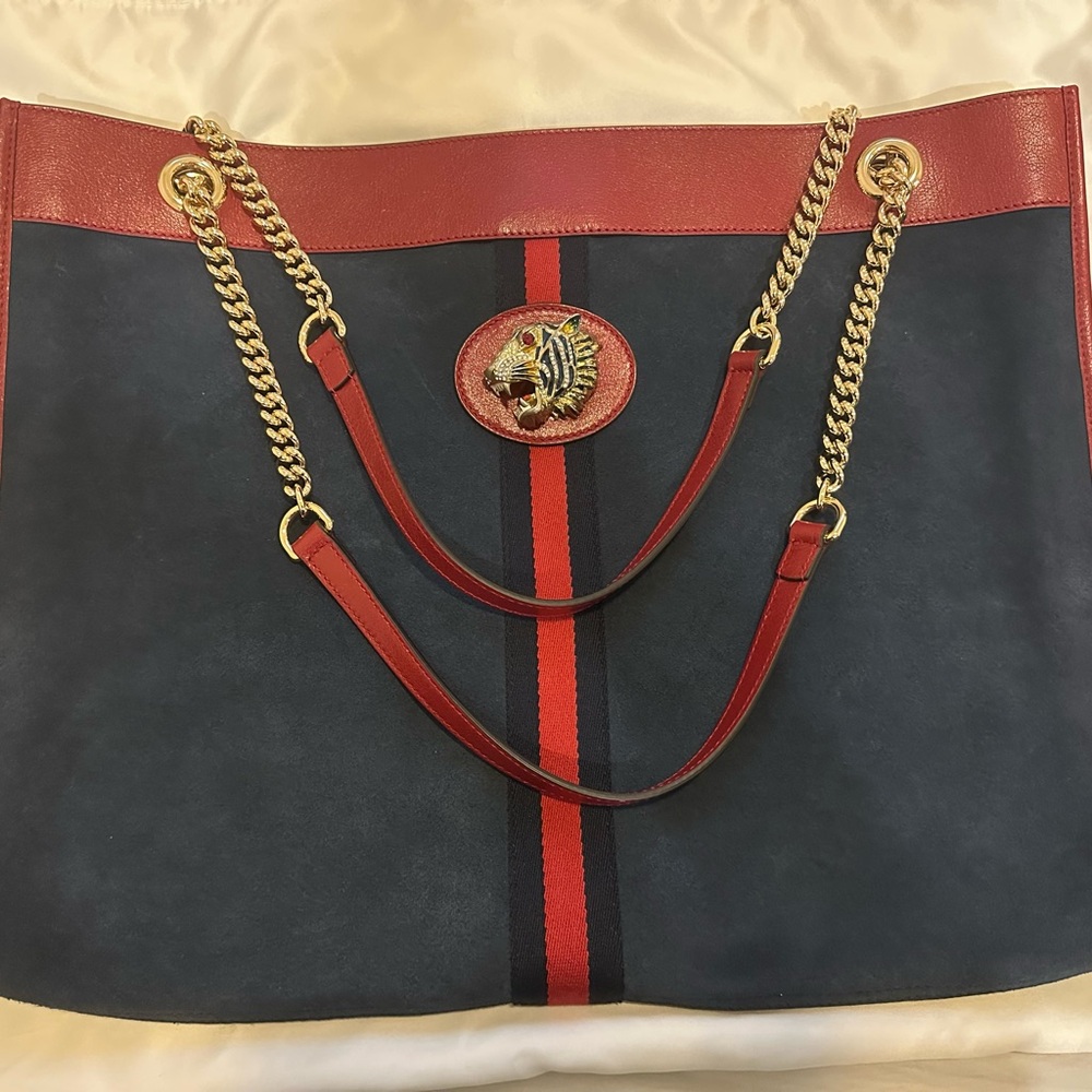 Authentic Gucci Raja Large Tote Bag with Tiger Head